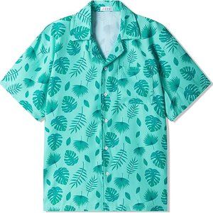 NEW SILKWORLD Mens Hawaiian Shirts Short Sleeve Casual Button Up Tropical Beach